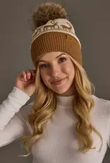 Panache Apparel Co. Patterned Pom Hat, Camel & Beige Deer