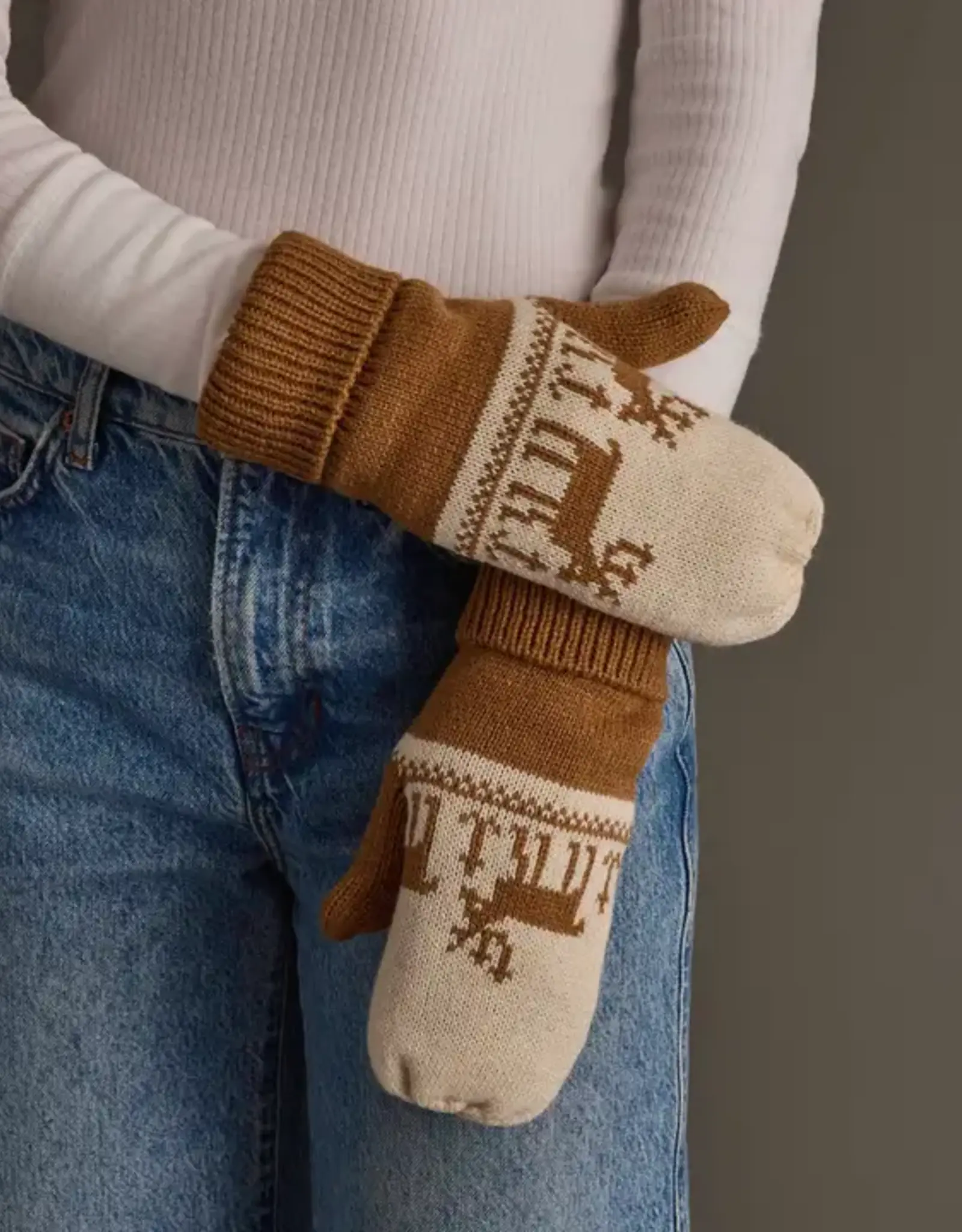Panache Apparel Co. Pattern Mittens, Camel & Beige Deer