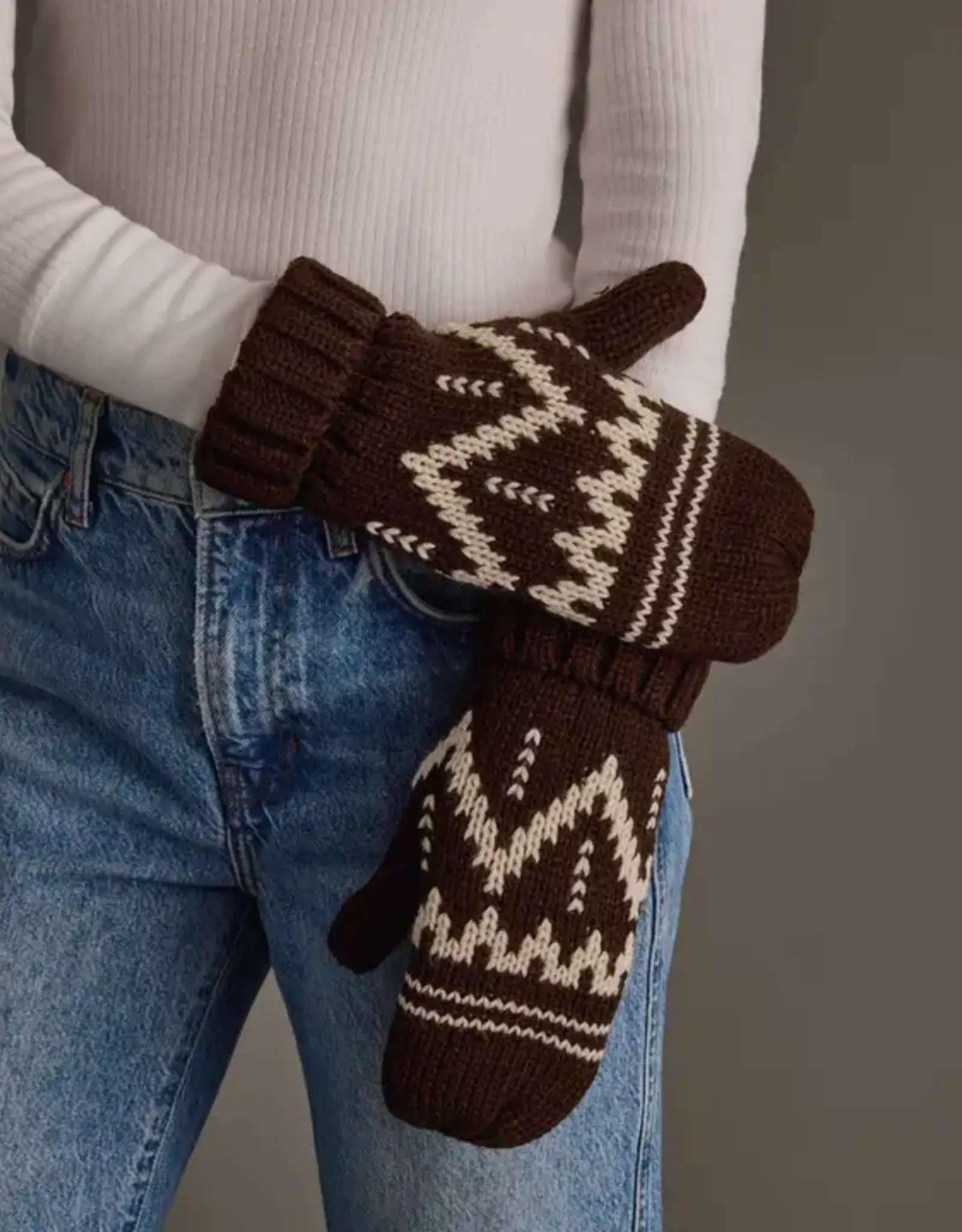 Panache Apparel Co. Pattern Mittens, Chocolate Brown & Beige