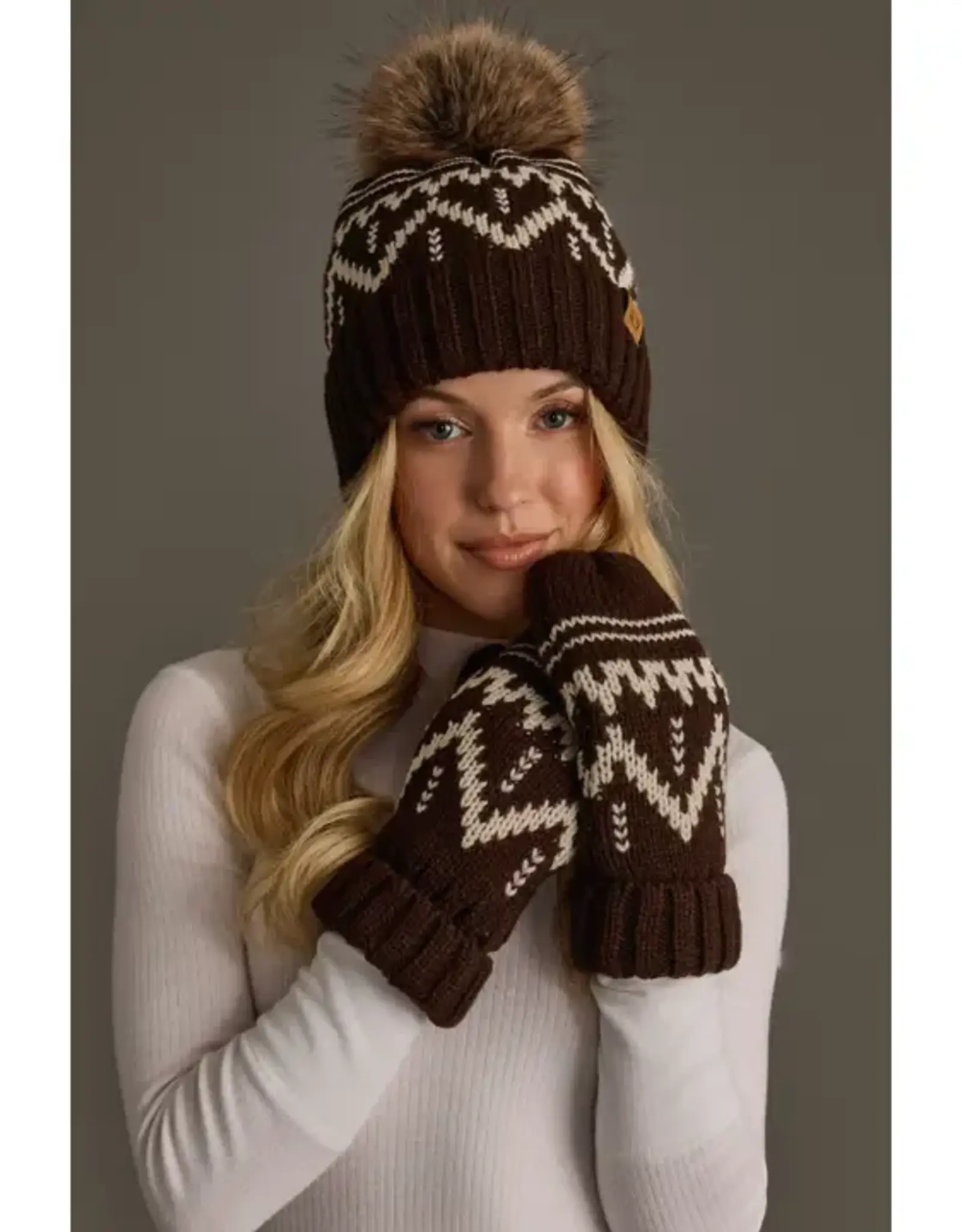 Panache Apparel Co. Pattern Mittens, Chocolate Brown & Beige