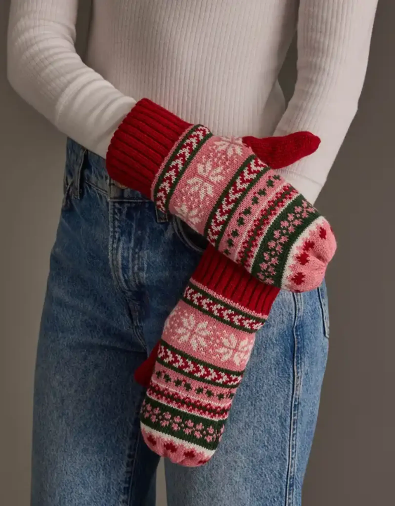 Panache Apparel Co. Christmas Pattern Mittens, Red Pink Green
