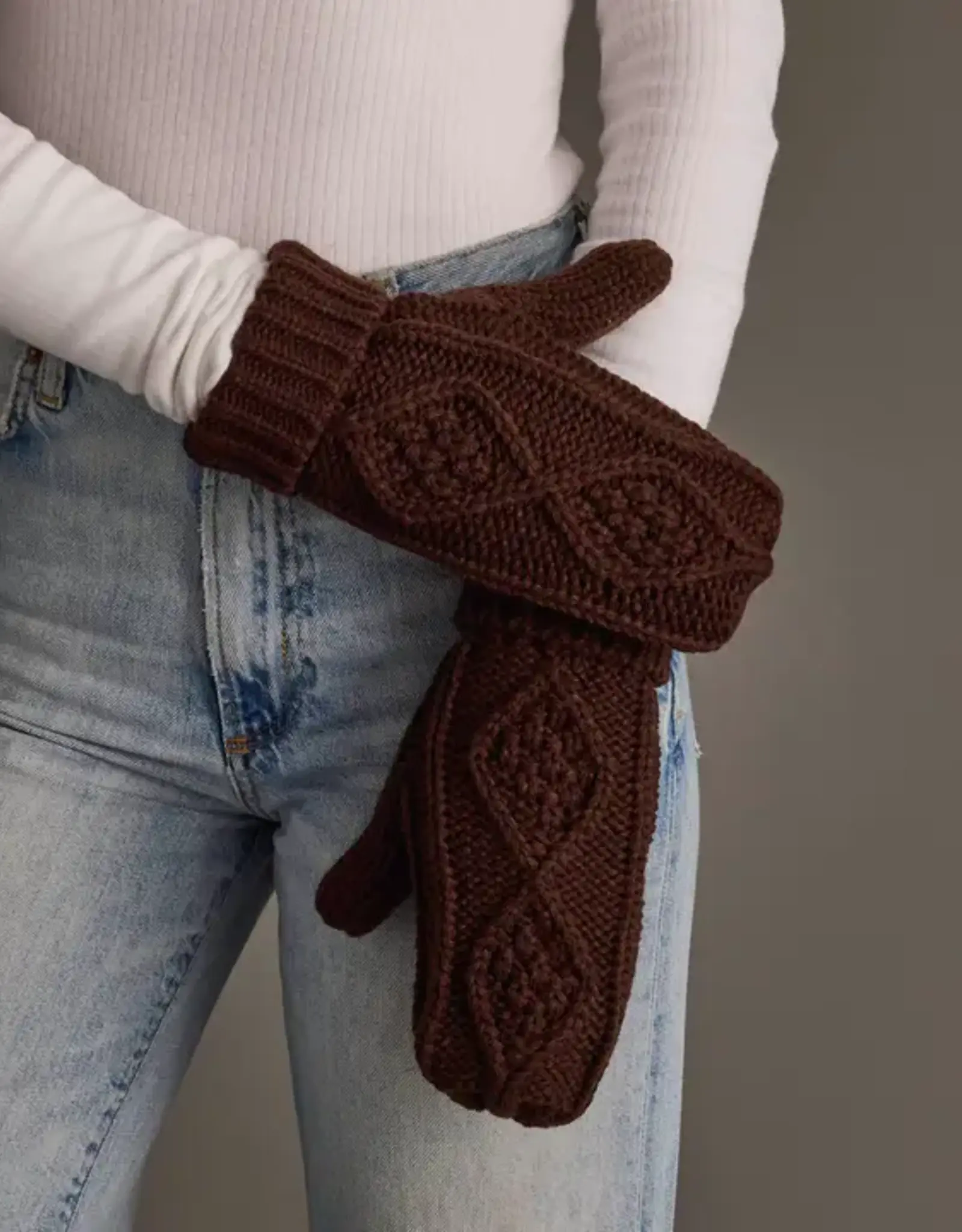 Panache Apparel Co. Cable Knit Mittens, Dark Brown