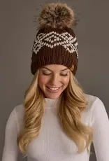 Panache Apparel Co. Patterned Pom Hat, Brown & White