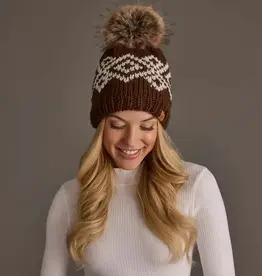 Panache Apparel Co. Patterned Pom Hat, Brown & White