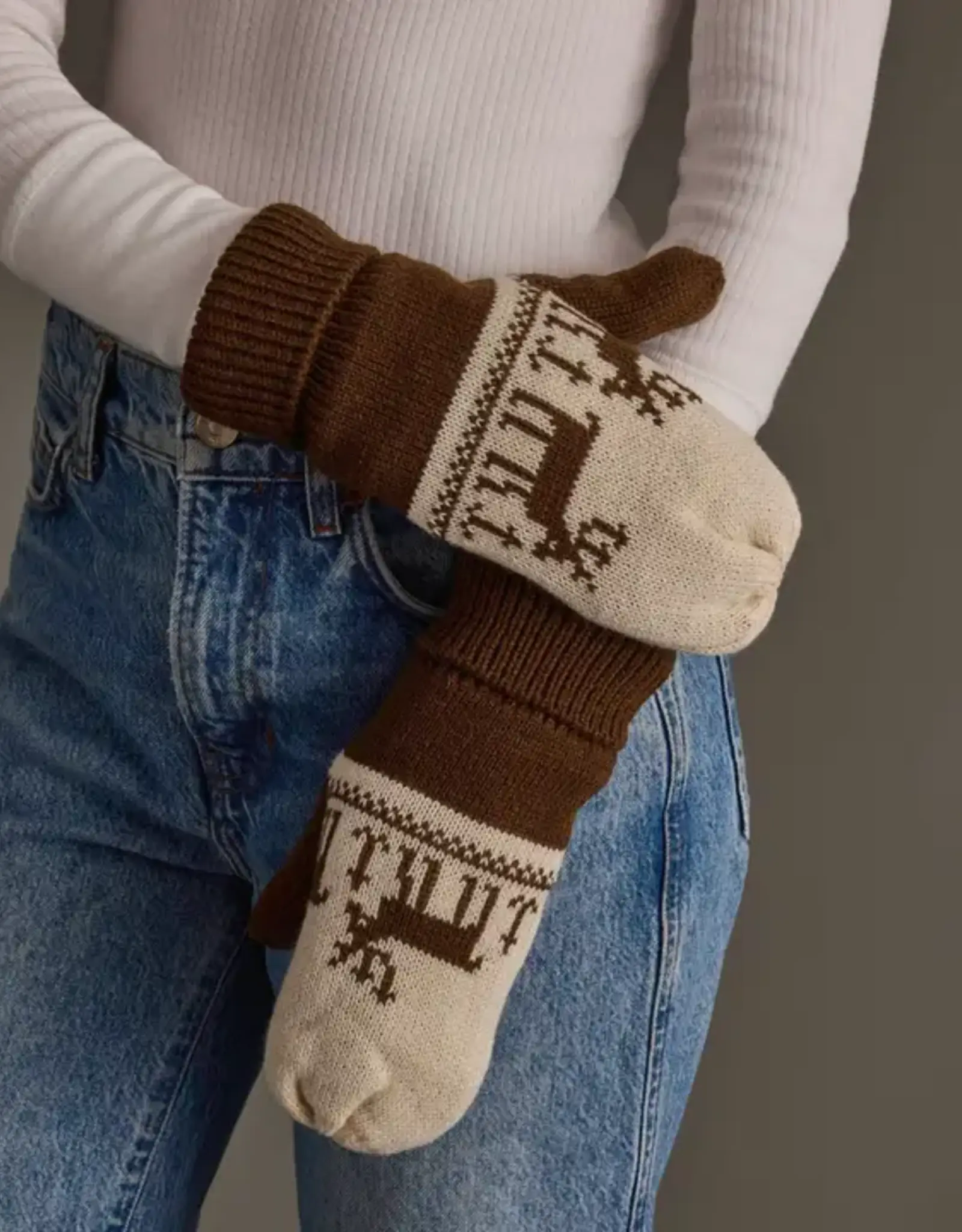 Panache Apparel Co. Patterned Mittens, Brown & Beige Deer