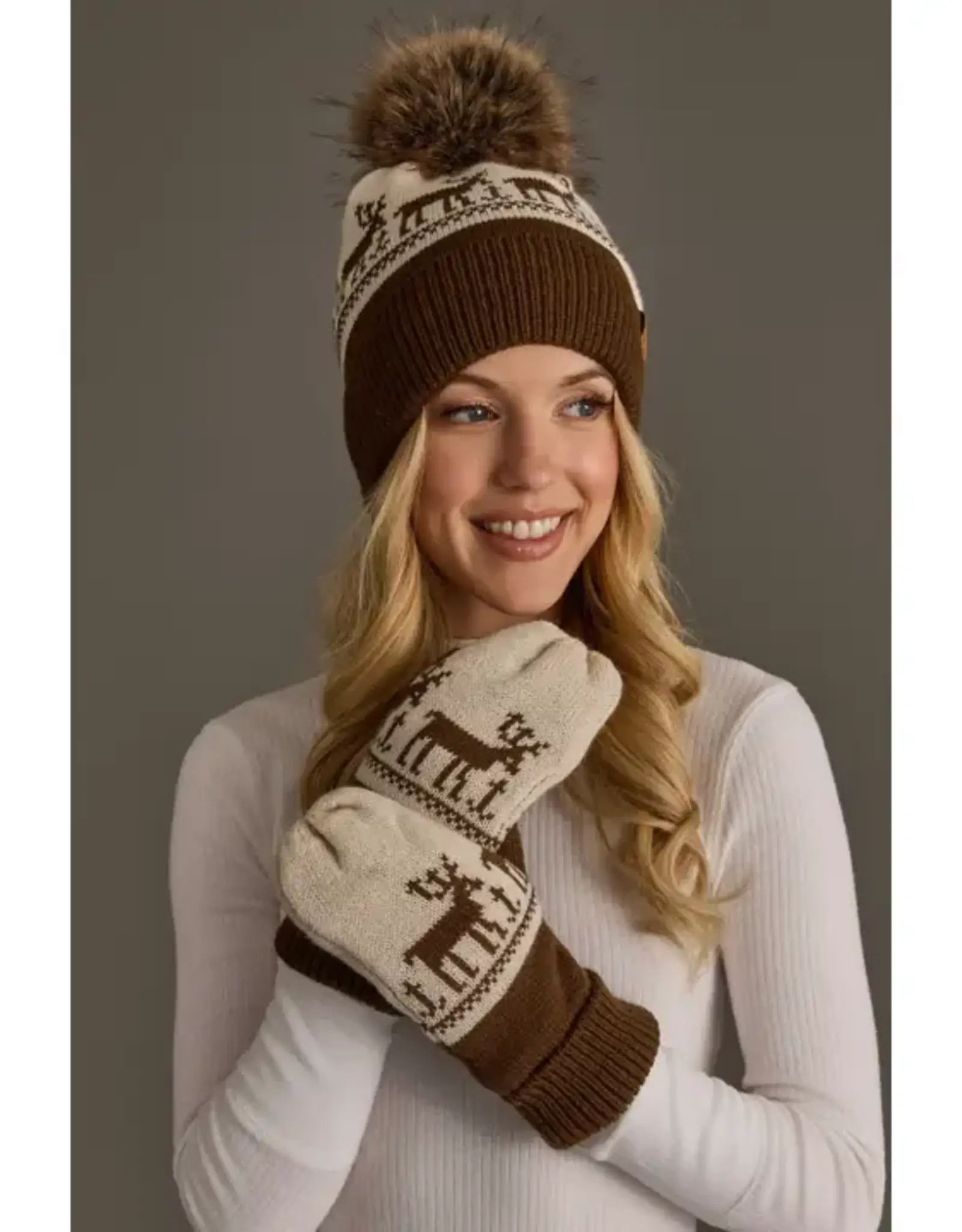 Panache Apparel Co. Patterned Mittens, Brown & Beige Deer
