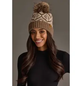 Panache Apparel Co. Patterned Pom Hat, Taupe & Beige