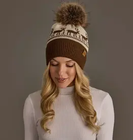 Panache Apparel Co. Patterned Pom Hat, Brown & Beige Deer