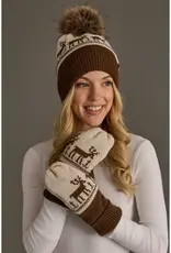 Panache Apparel Co. Patterned Pom Hat, Brown & Beige Deer