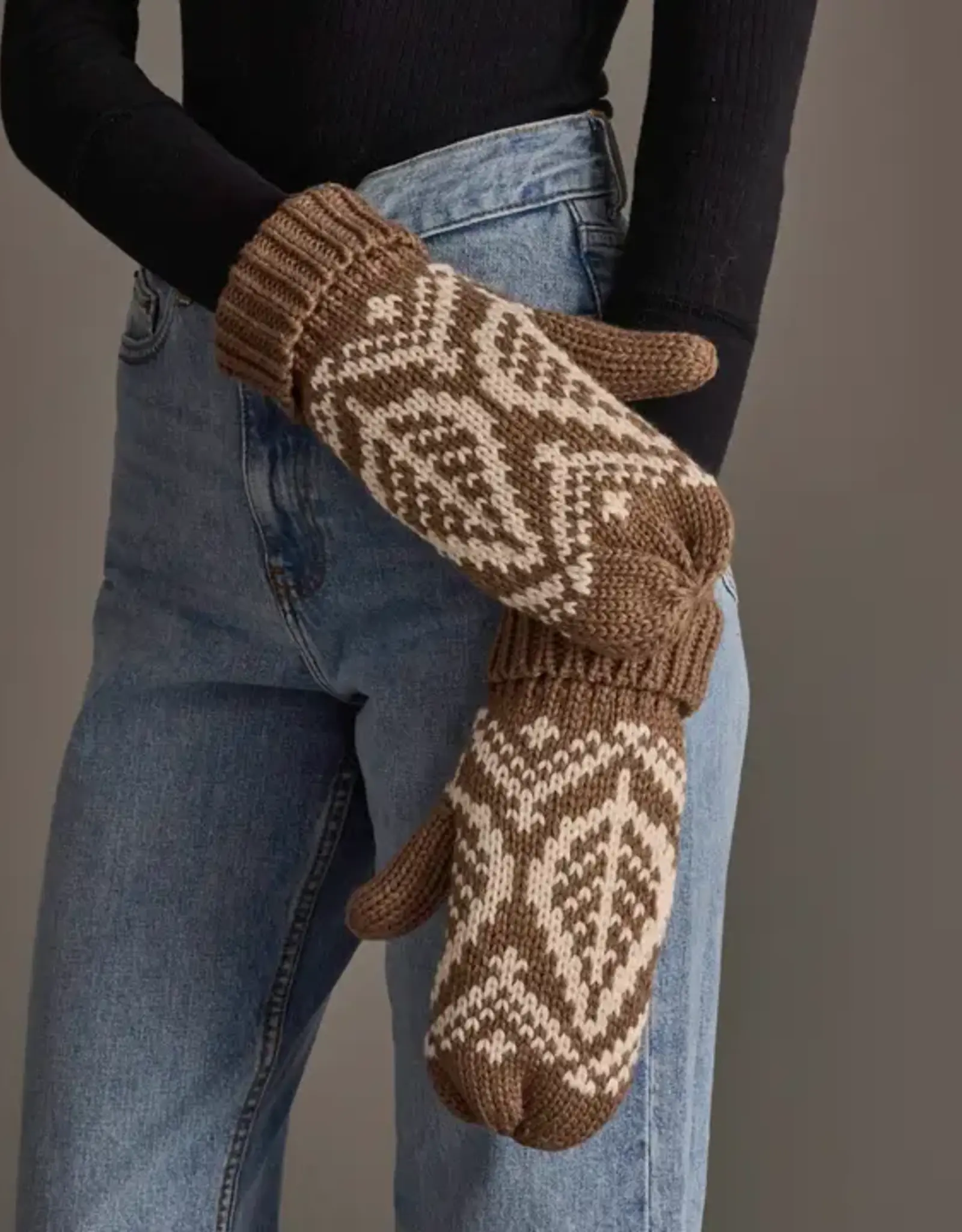 Panache Apparel Co. Patterned Mittens, Taupe & Beige