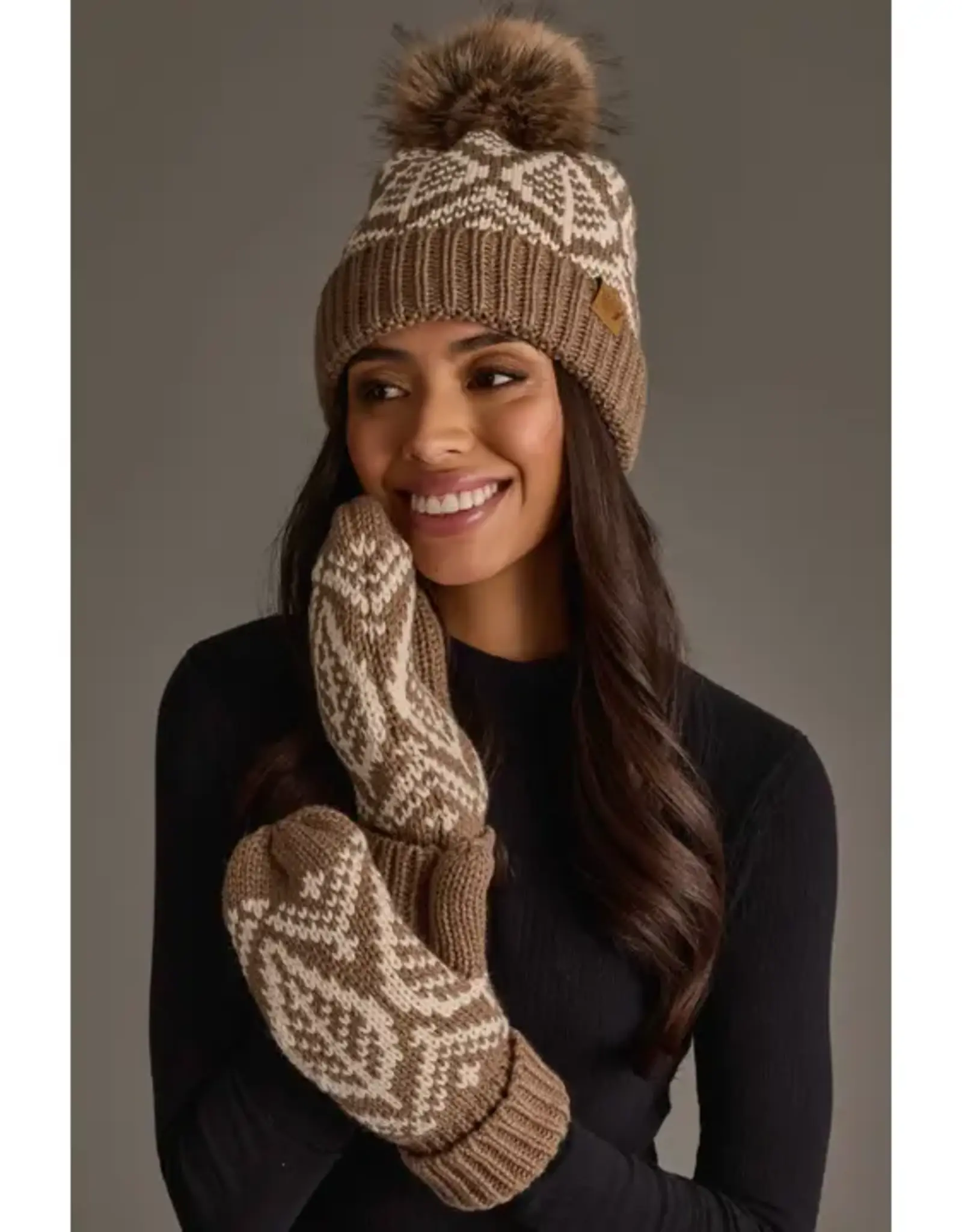 Panache Apparel Co. Patterned Mittens, Taupe & Beige