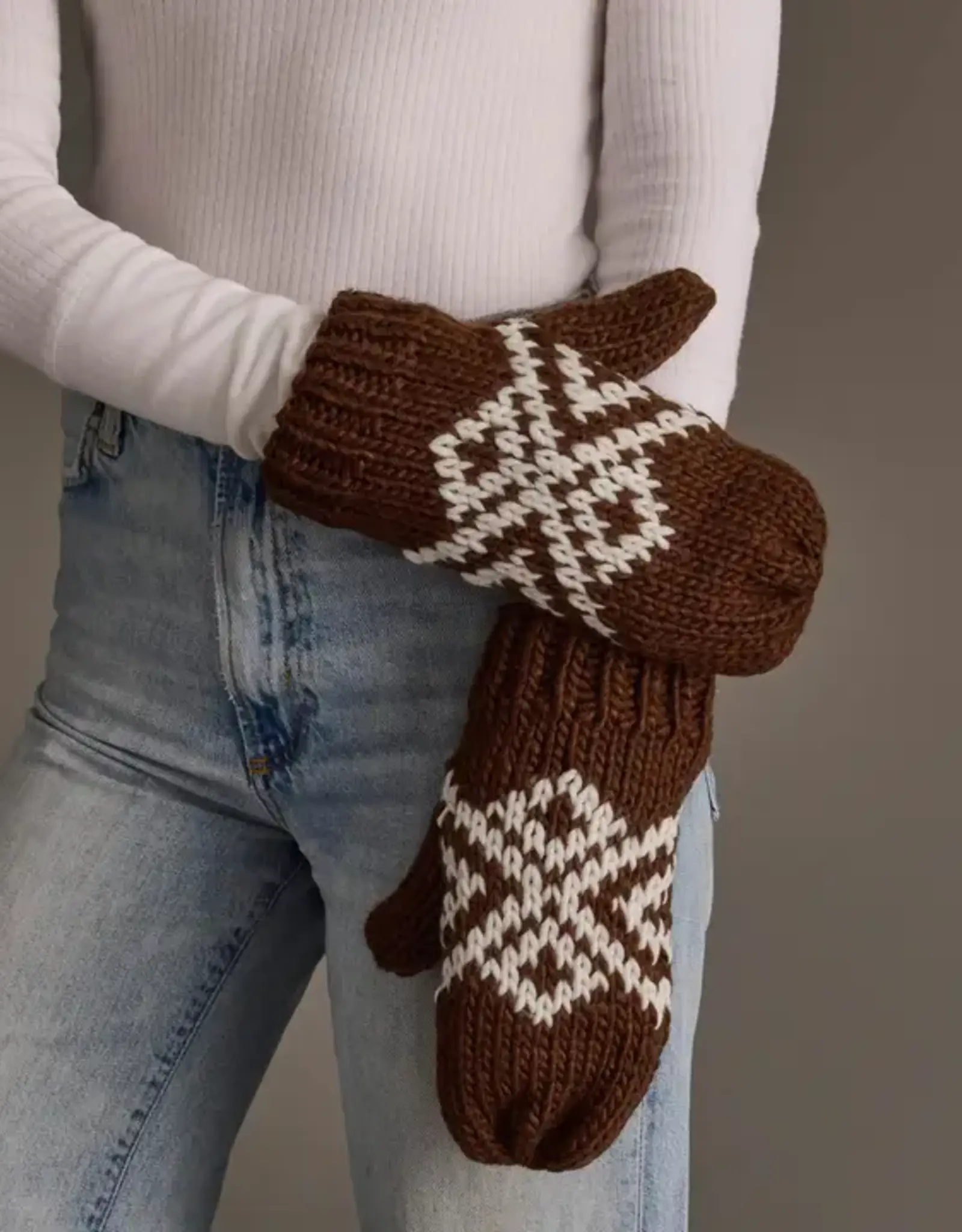 Panache Apparel Co. Patterned Mittens, Brown & White