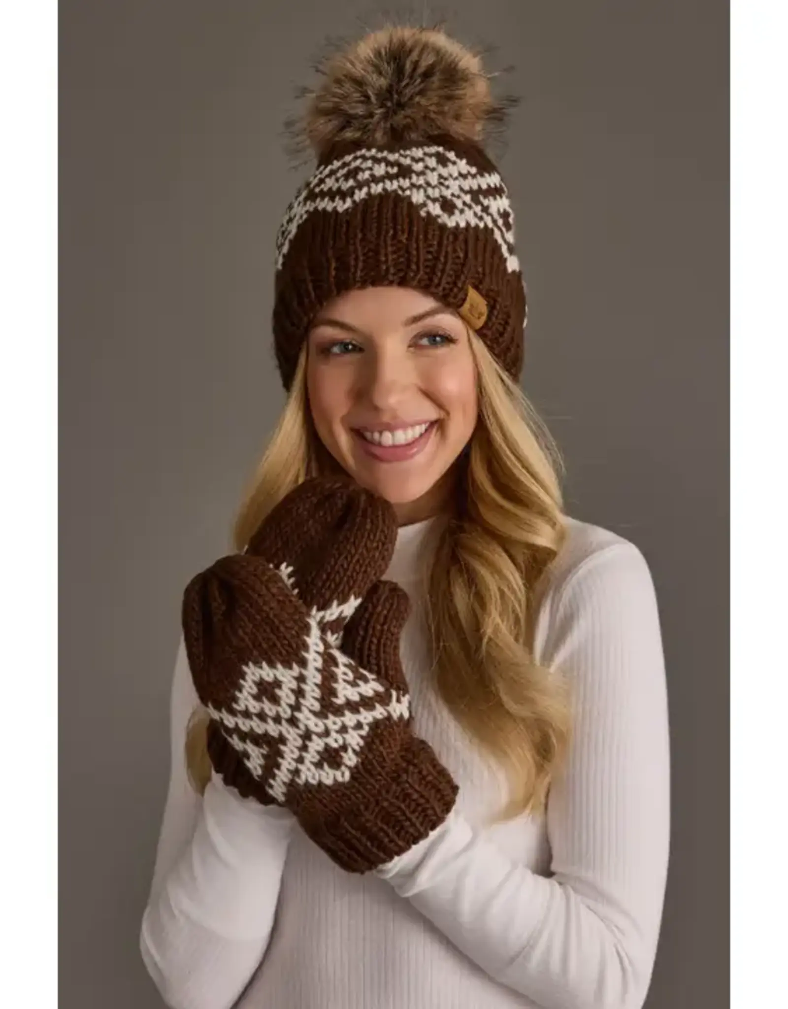 Panache Apparel Co. Patterned Mittens, Brown & White