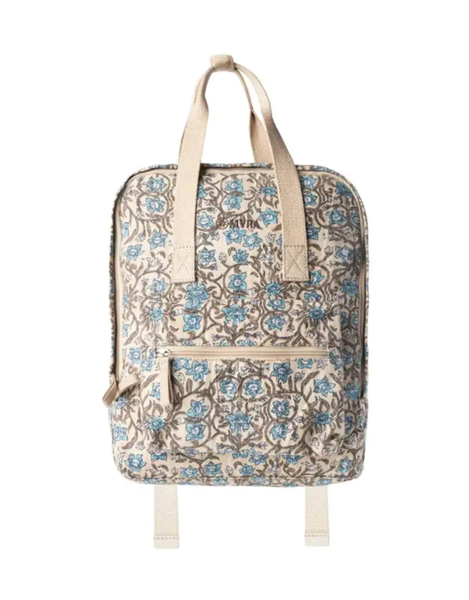Myra Bag Pine Meadow Cotton & leather Backpack, Blue Floral