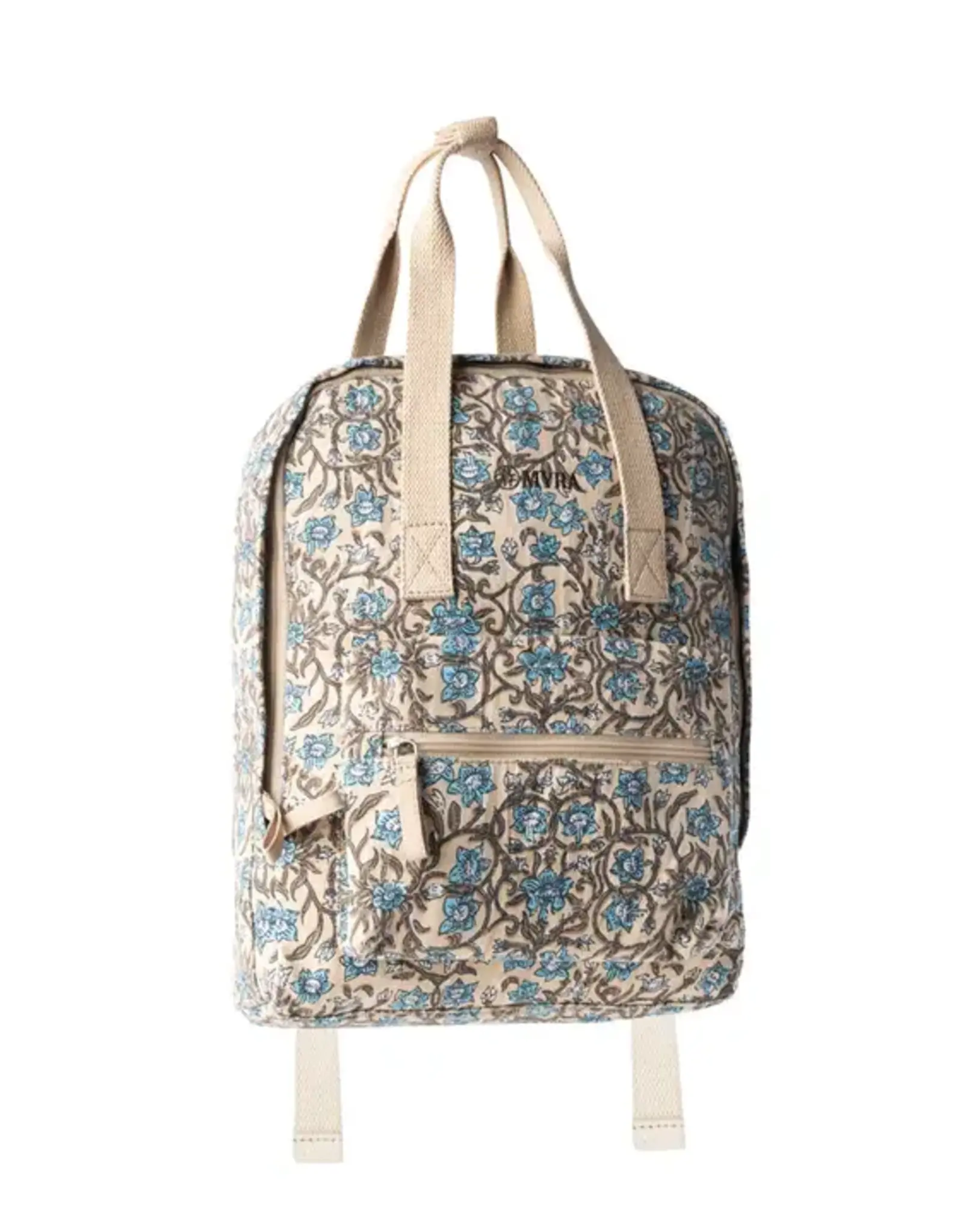 Myra Bag Pine Meadow Cotton & leather Backpack, Blue Floral