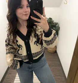 Blu Pepper Jacquard Tribal Knit Cardigan