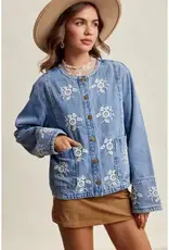 Listicle Embroidered Floral Lined Denim Jacket