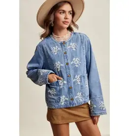 Listicle Embroidered Floral Lined Denim Jacket