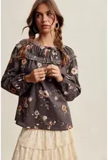 Listicle Embroidered Yoke Floral Blouse