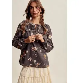 Listicle Embroidered Yoke Floral Blouse