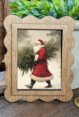 Redeemed Decor Scalloped Framed Art, Santa With Tree 6x8"