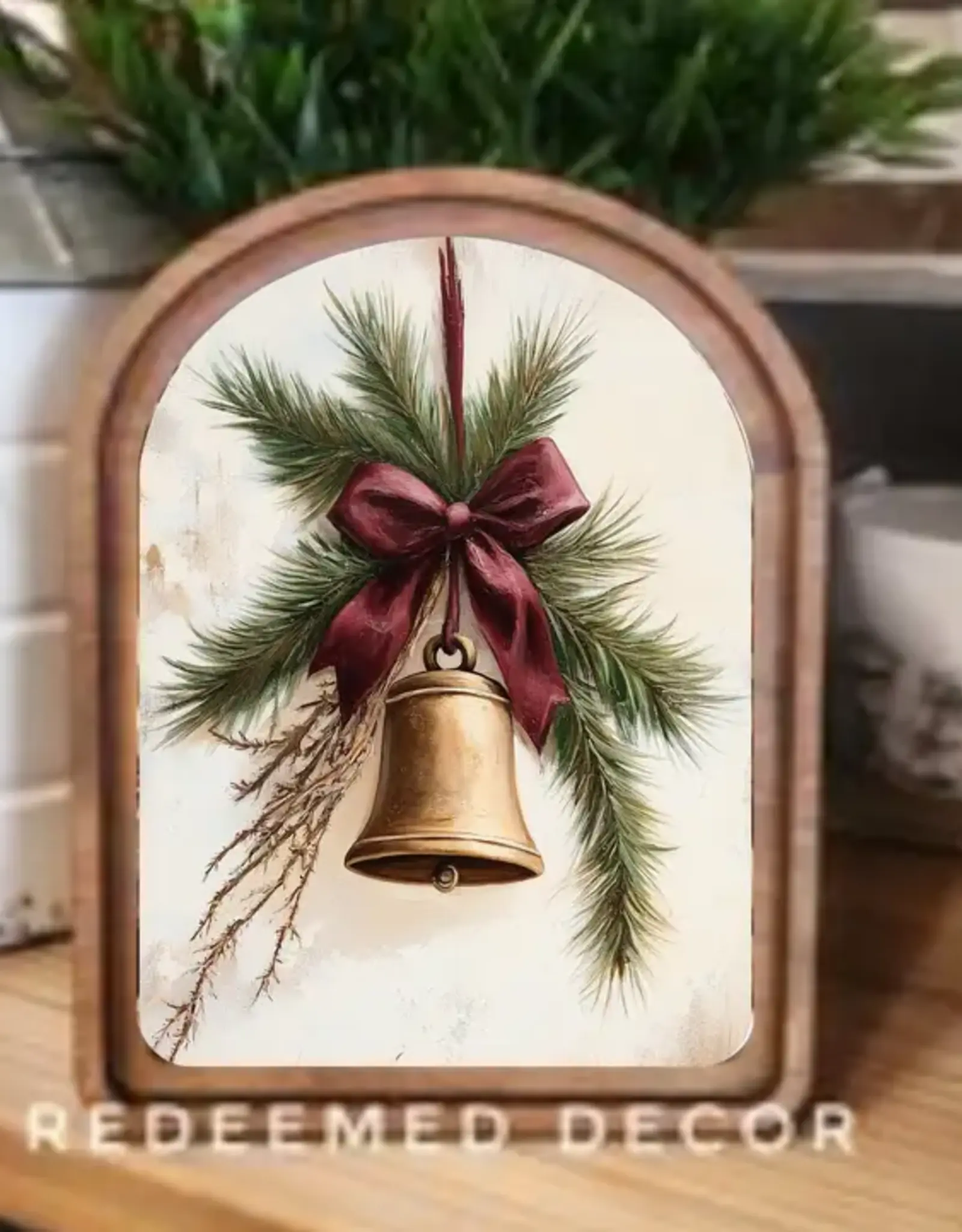 Redeemed Decor Arch Top Framed Art, Christmas Bell 8x11"