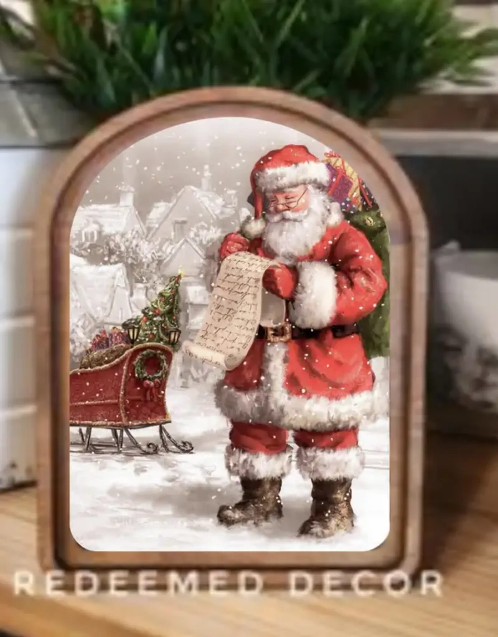 Redeemed Decor Arch Top Framed Art, Santa List