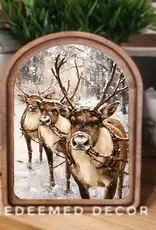 Redeemed Decor Scalloped Framed Art, Reindeer Trio 6x8"