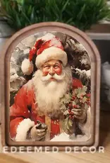Redeemed Decor Scalloped Framed Art, Santa With Holly 6x8"