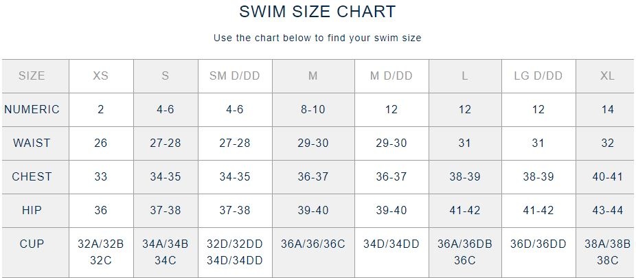 Carve Designs Swimwear Size Chart