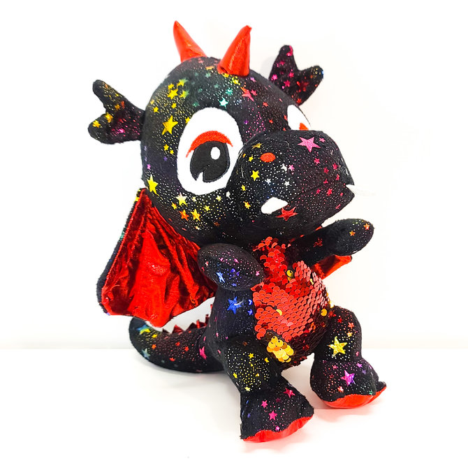 La Licornerie ♥♥ Toutou dragon noir étoilé avec ventre à paillettes réversibles