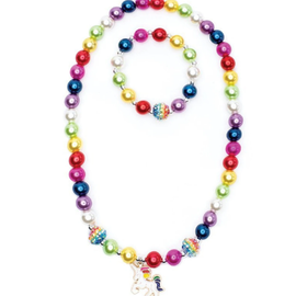 La Licornerie Ensemble bracelet et collier perles licorne arc-en-ciel
