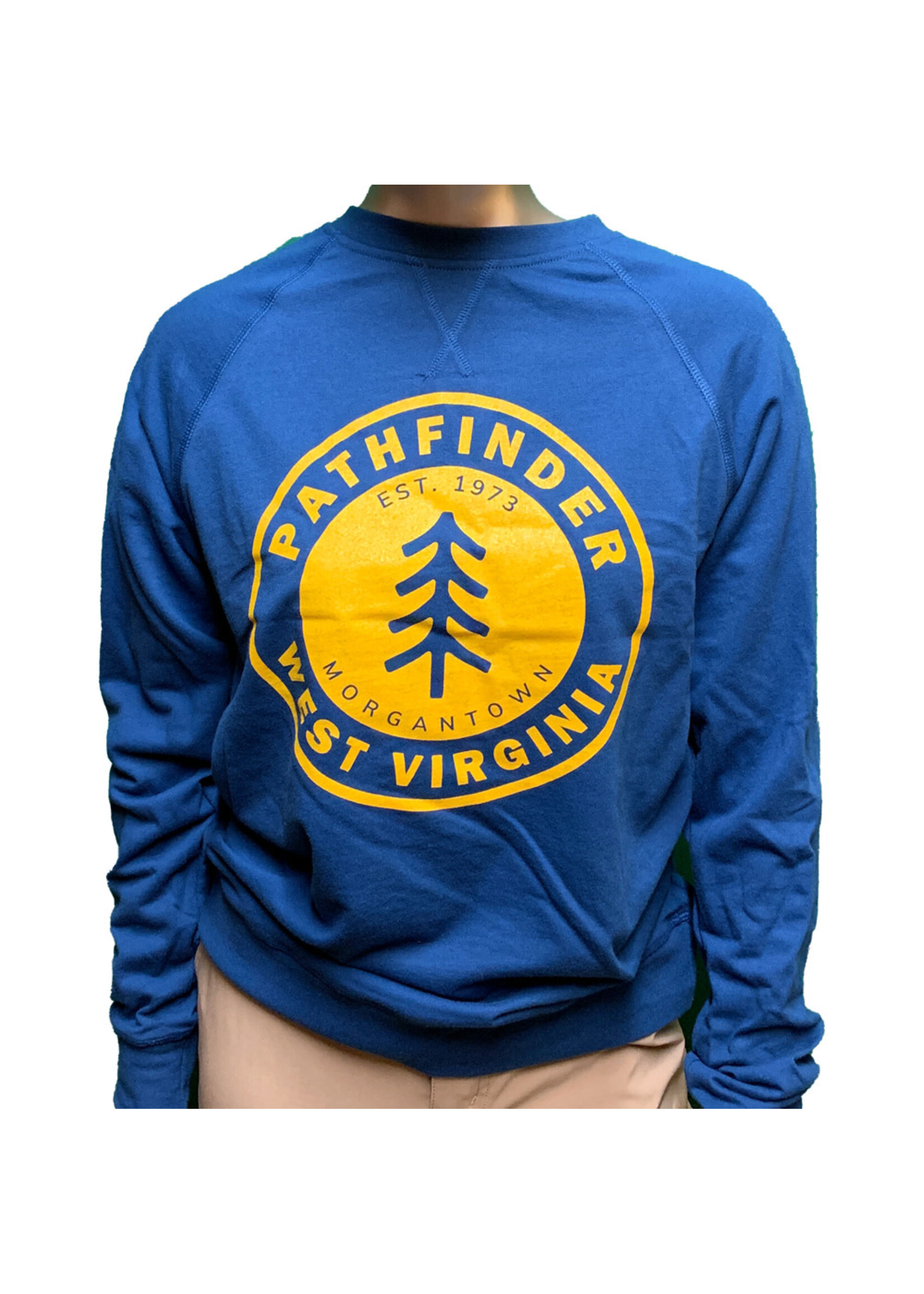 Pathfinder Pine Tree French Terry Raglan Crew Cool Blue/Gold