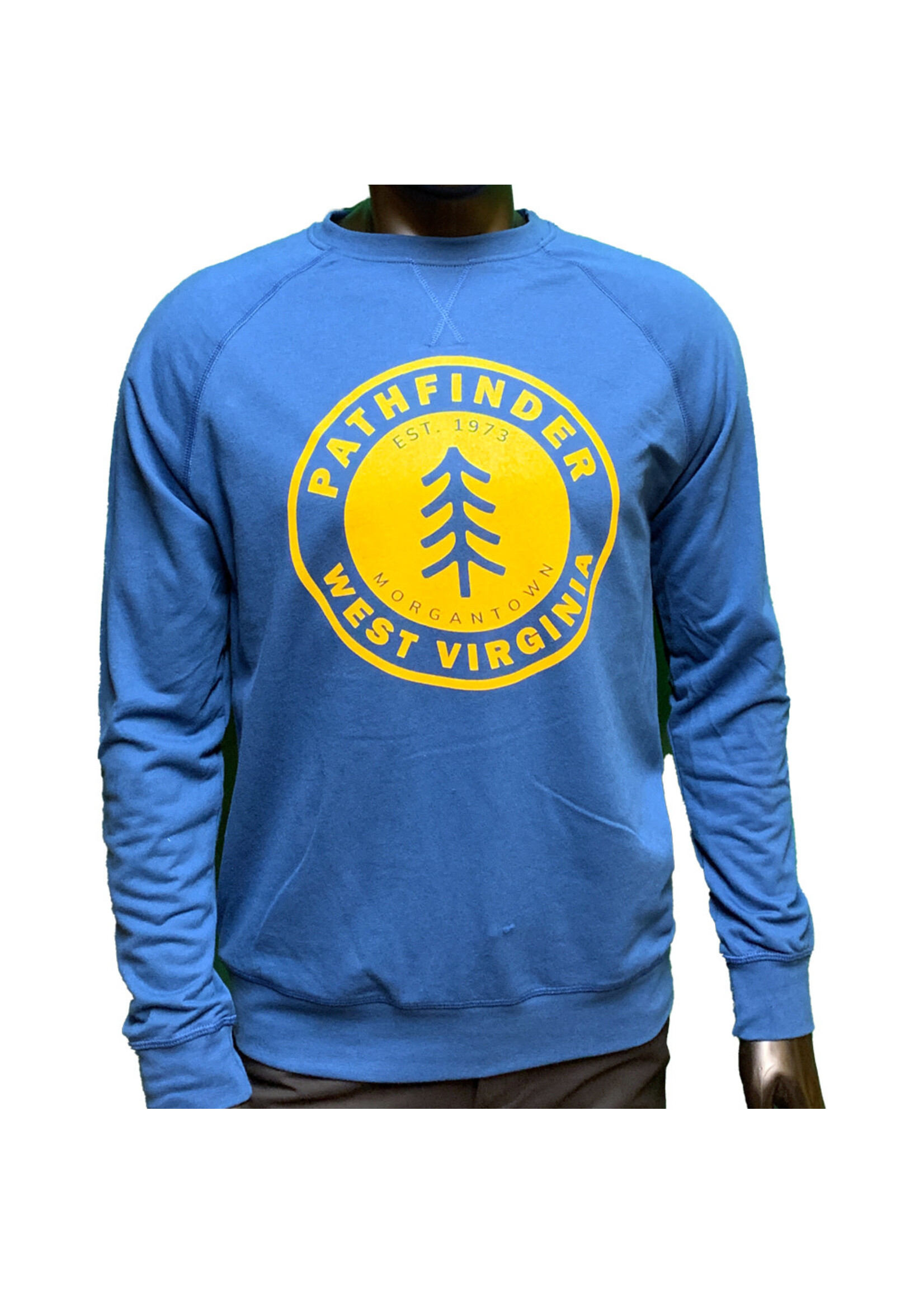 Pathfinder Pine Tree French Terry Raglan Crew Cool Blue/Gold