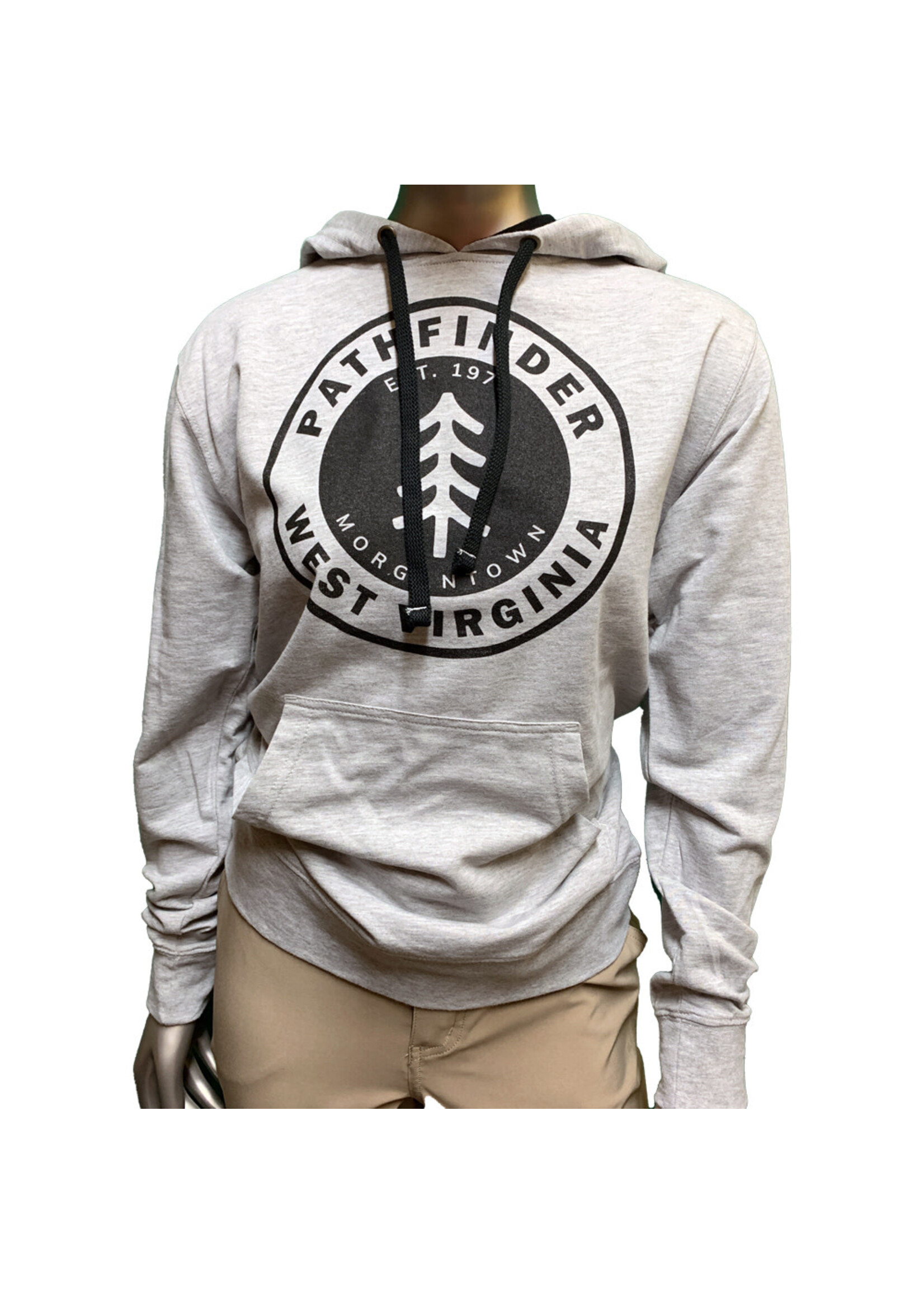 Pathfinder Pine Tree French Terry Hooded Pullover Heather Grey/Black