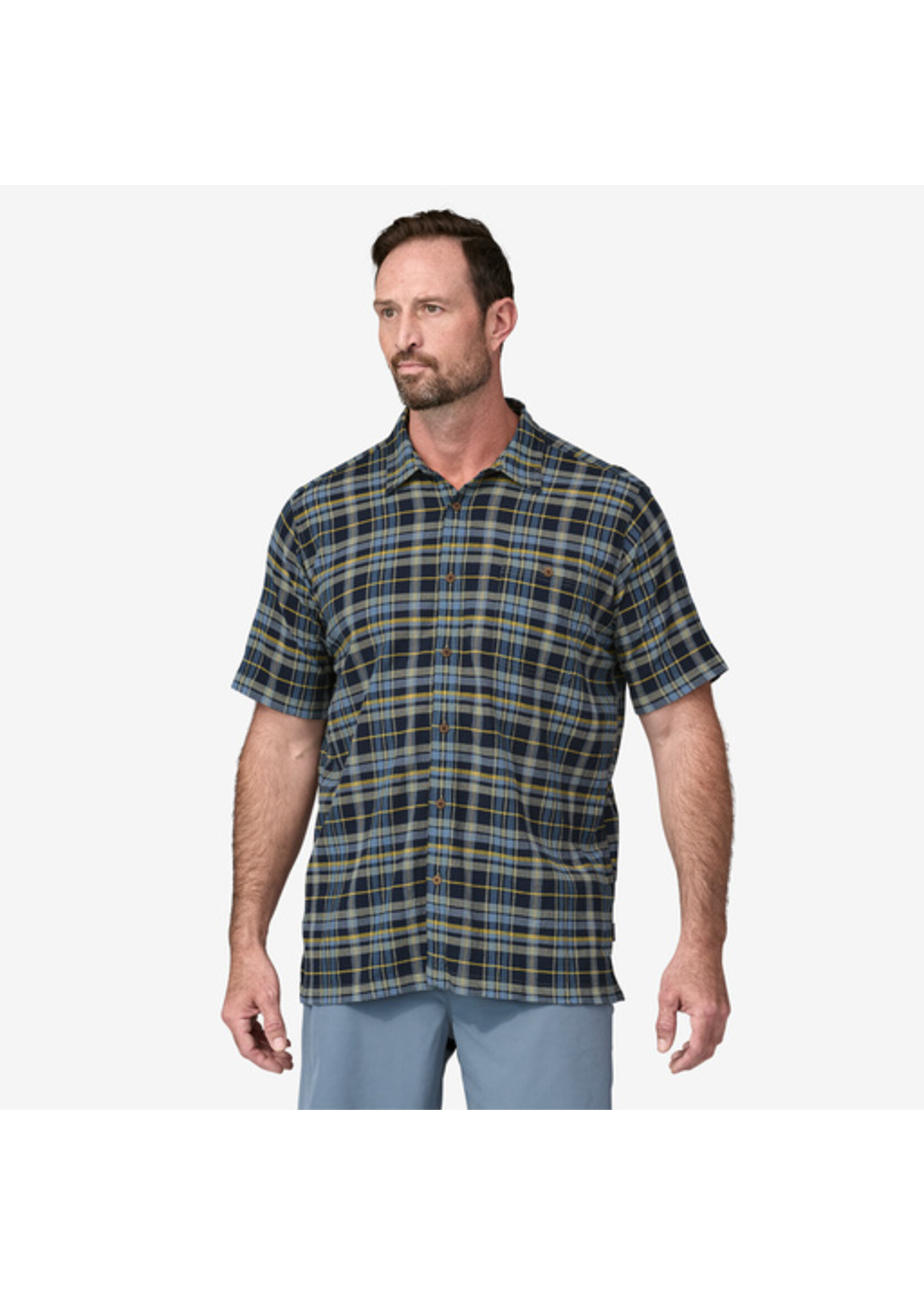 Patagonia Men's A/C Button Up Shirt - Paint Plaid: Tidepool Blue