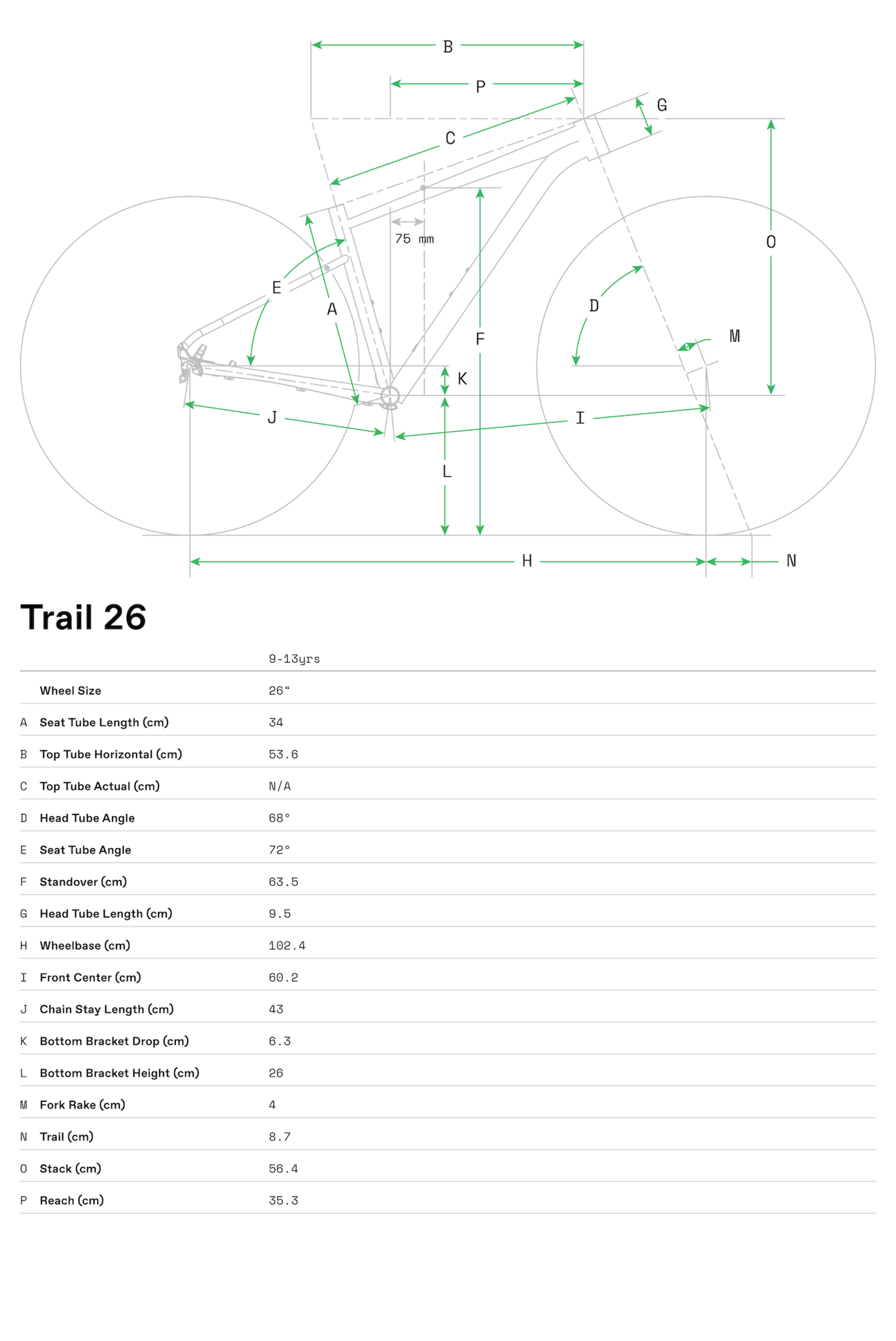 Trail 26 Geometry Table