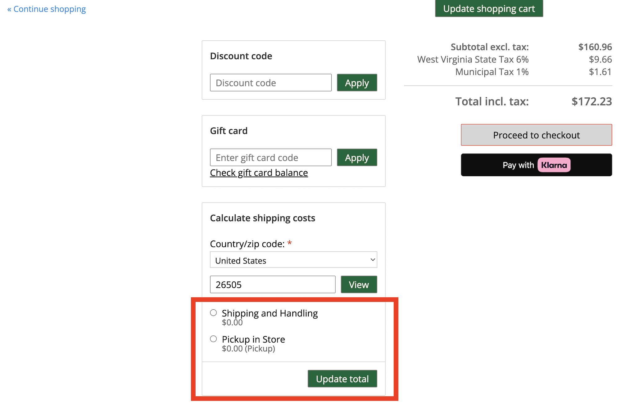 Select your desired shipping method and click Update total