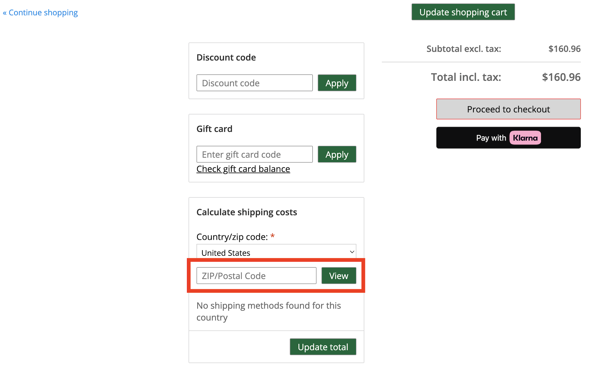 Add your Zip Code in the Calculate shipping cost box and click View