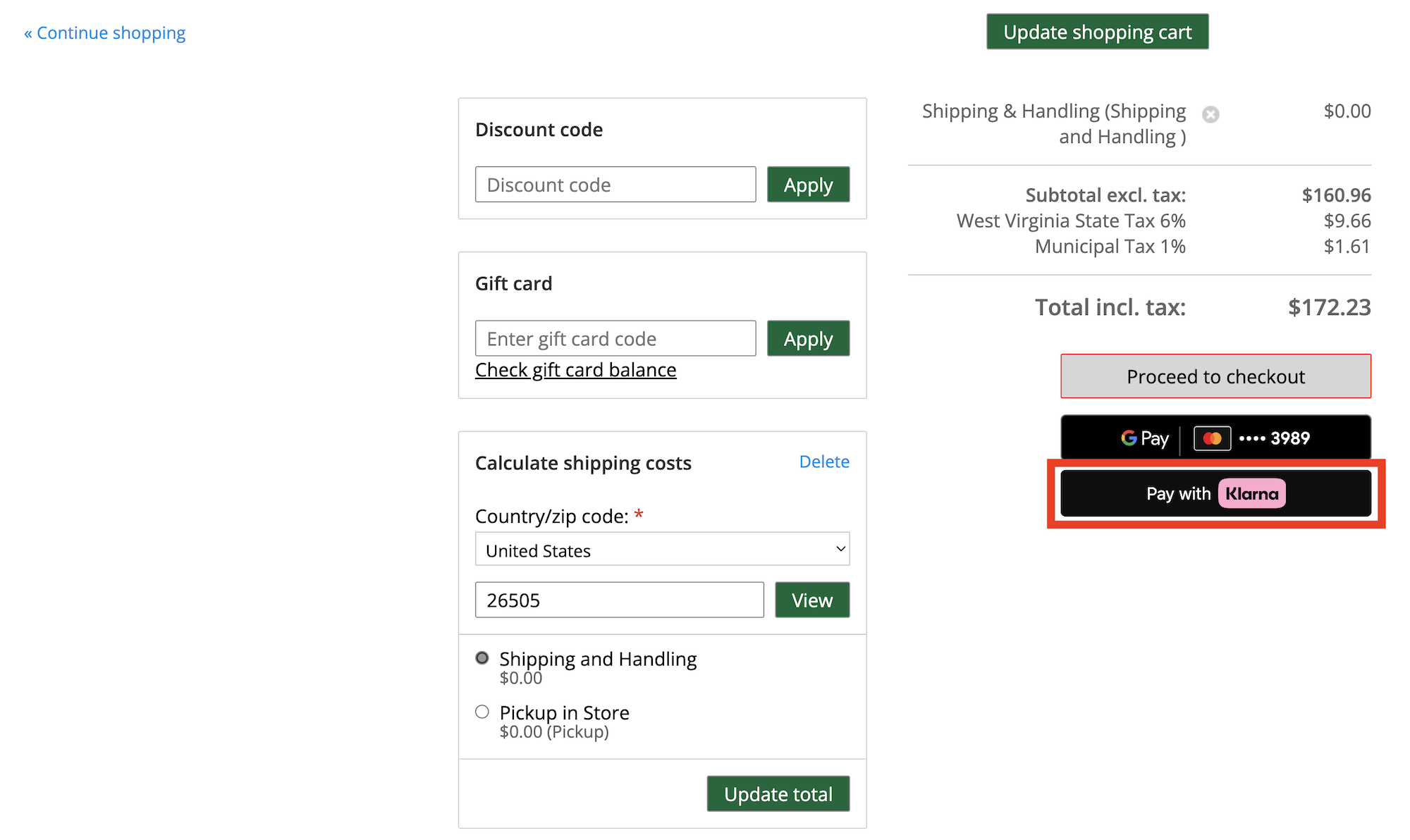 Select Klarna from your cart page