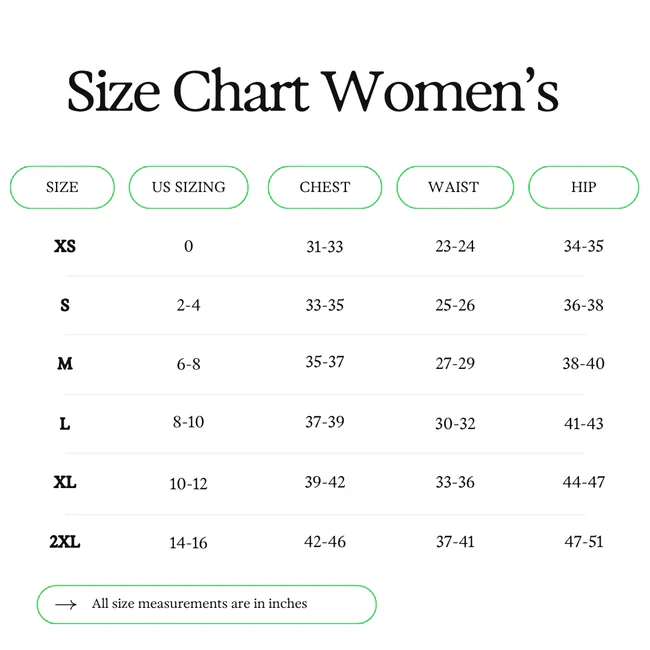 Allover Women's Size Chart