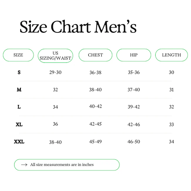 Allover Men's Size Chart