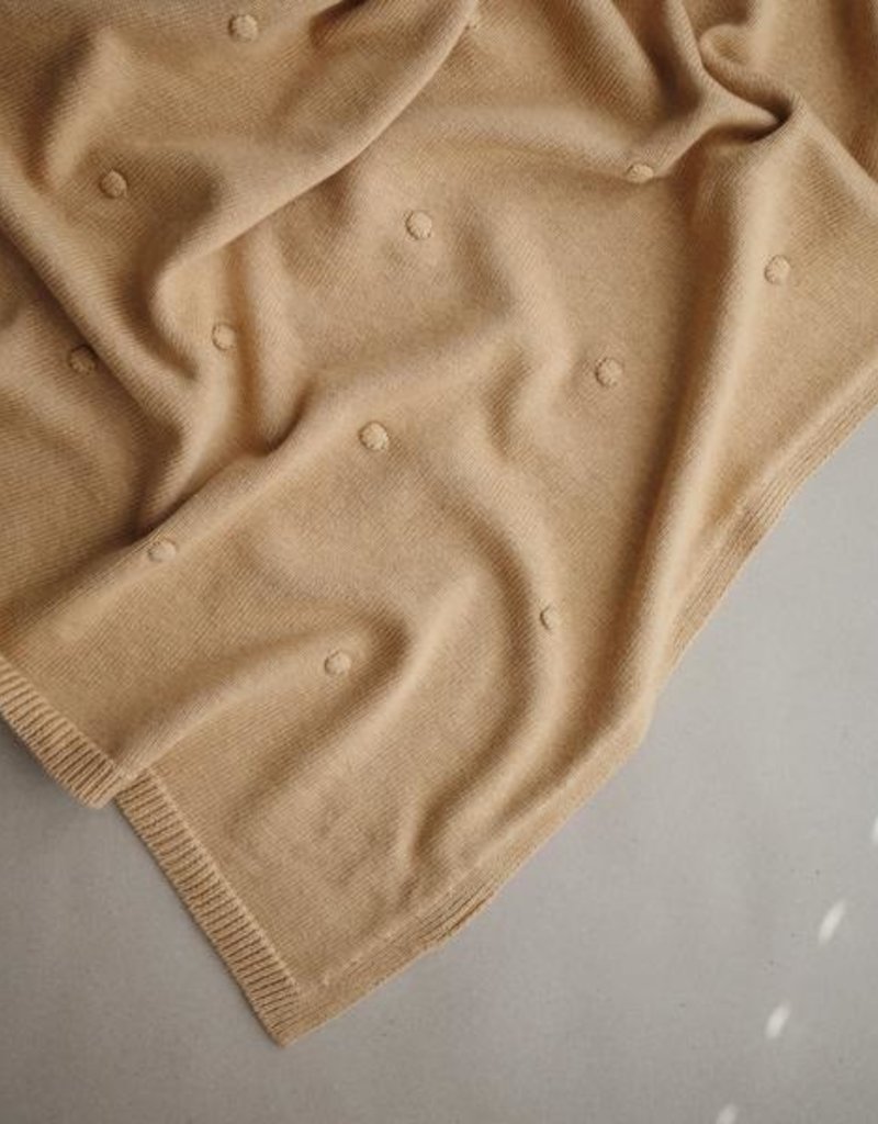 Mushie Couverture tricot texturé Jaune moutarde