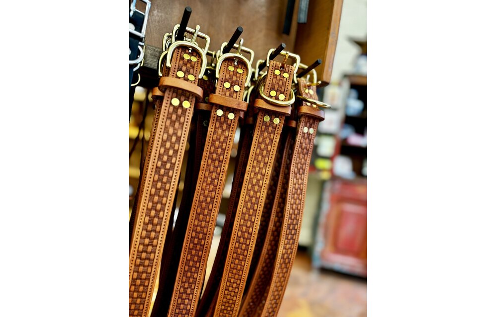 Leather 1 1/4" Basket Weave Dog Collar
