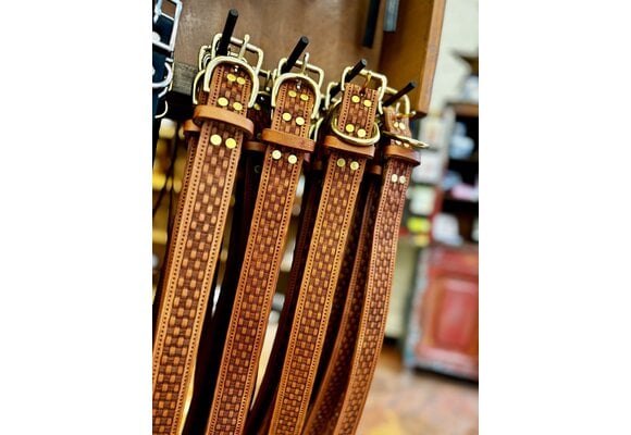 Leather 1 1/4" Basket Weave Dog Collar