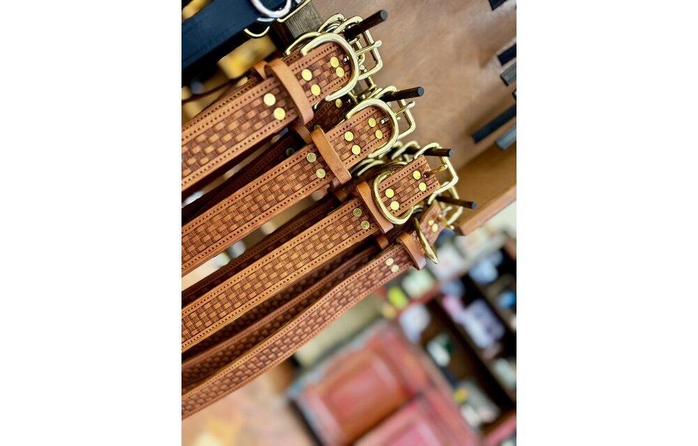 Leather 1 1/4" Basket Weave Dog Collar