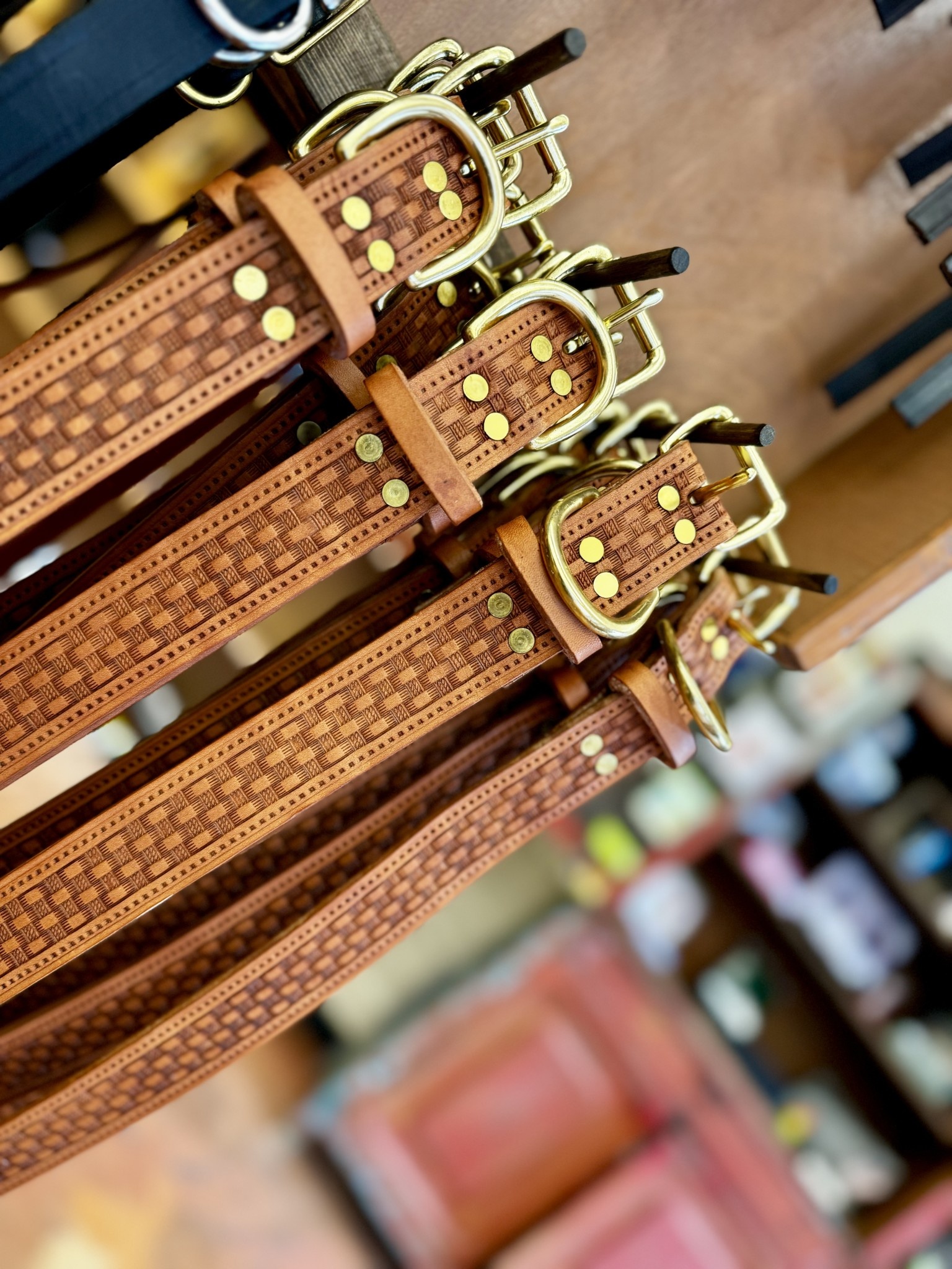 Leather 1 1/4" Basket Weave Dog Collar