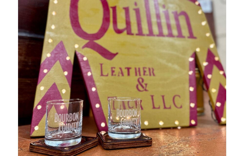 Etched Bourbon County Rocks Glass 12 oz.(pair)