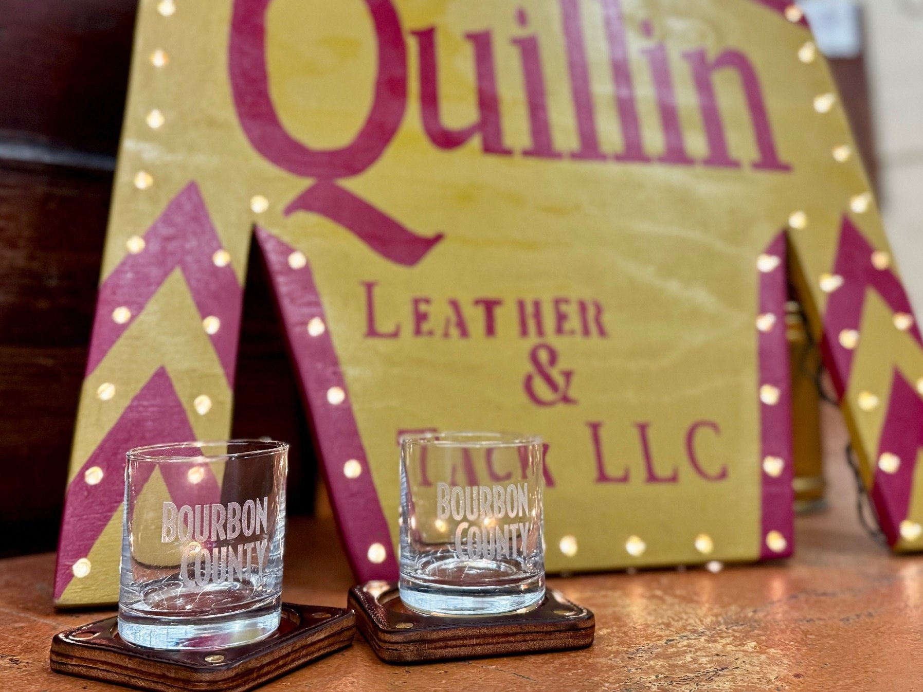 Etched Bourbon County Rocks Glass 12 oz.(pair)