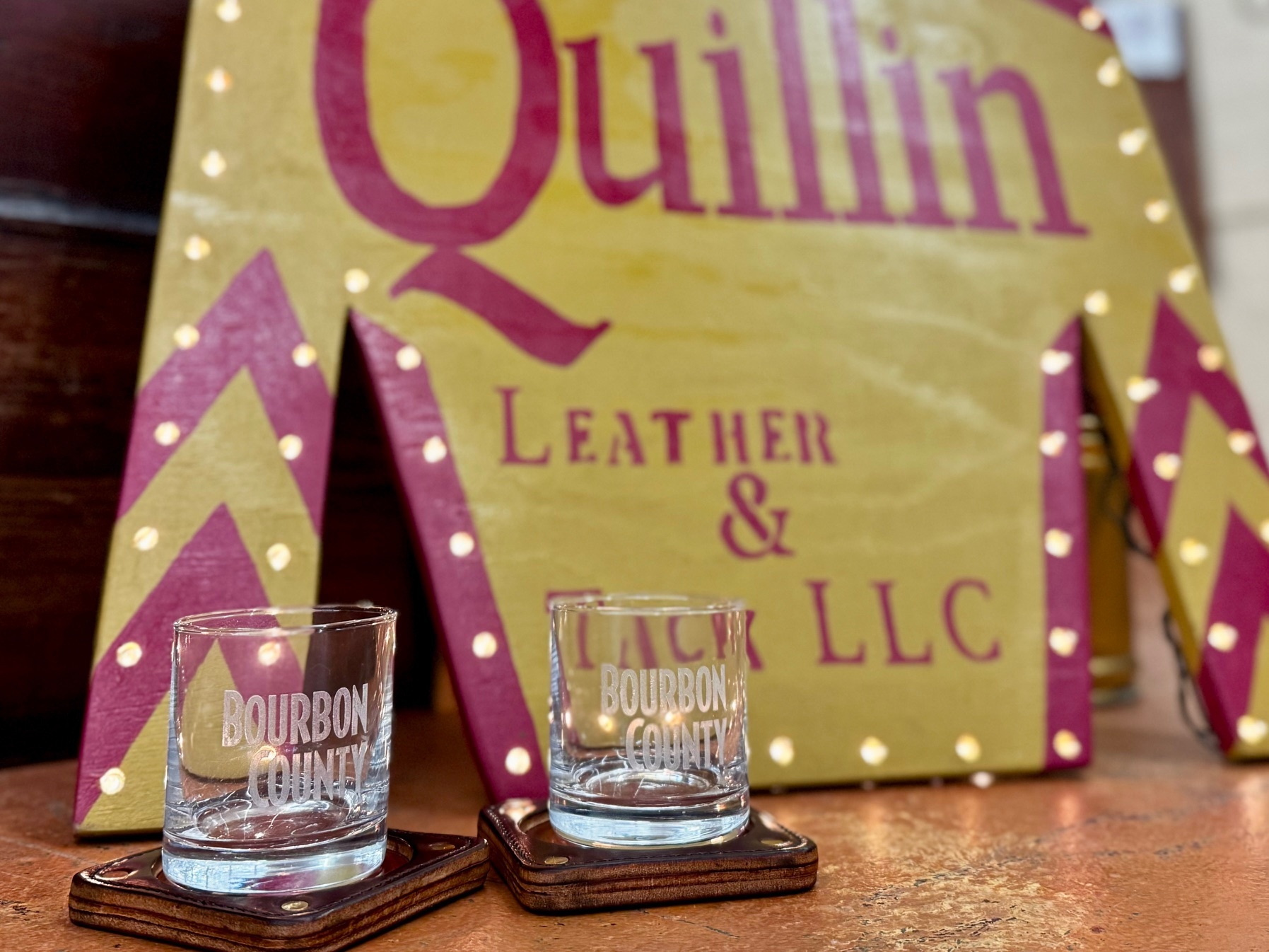 Etched Bourbon County Rocks Glass (pair)